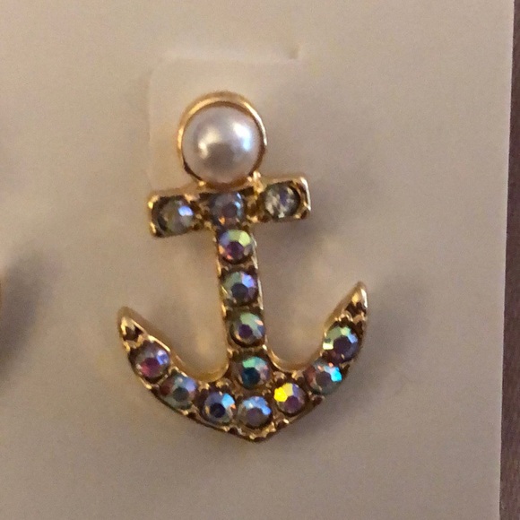 Betsey Johnson Gold Tone Cruise Control Anchor Stud Earrings Crystal Accents NWT - Picture 9 of 11
